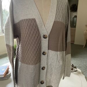 J Jill Taupe Cardigan Sweater, PXL